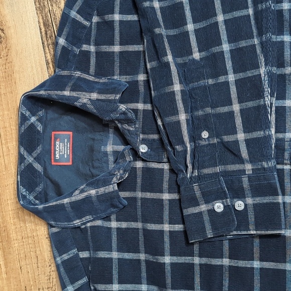 UNTUCKit Fair Trade Navy Windowpane Micro Cord Long Sleeve Button Down Size XL - Picture 2 of 8